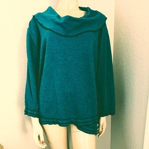 Parsley and Sage Teal Cowlneck Asymmetric Tunic Top 2X